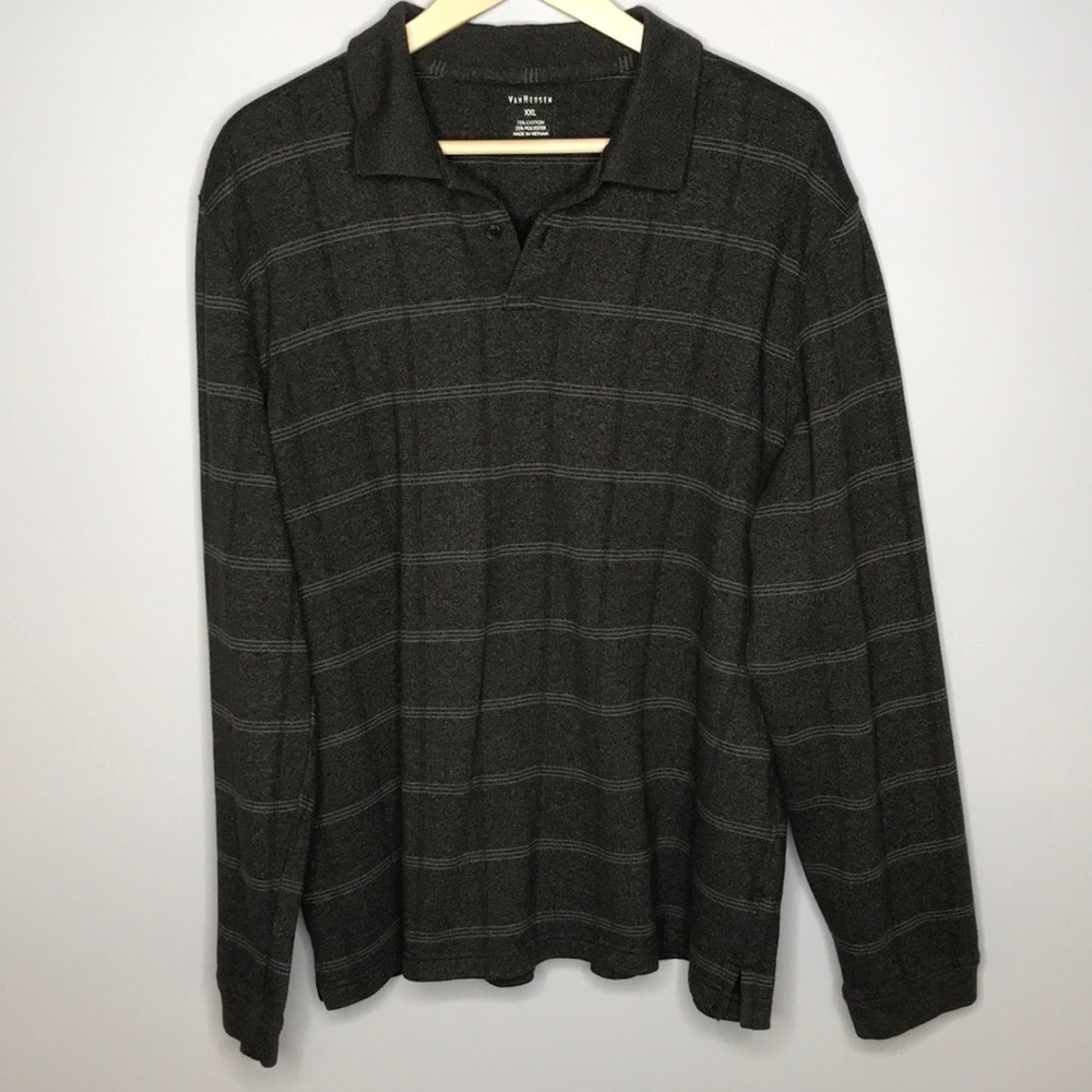 VAN HEUSEN XXL BLACK & GRAY LONG SLEEVE POLO SHIRT
